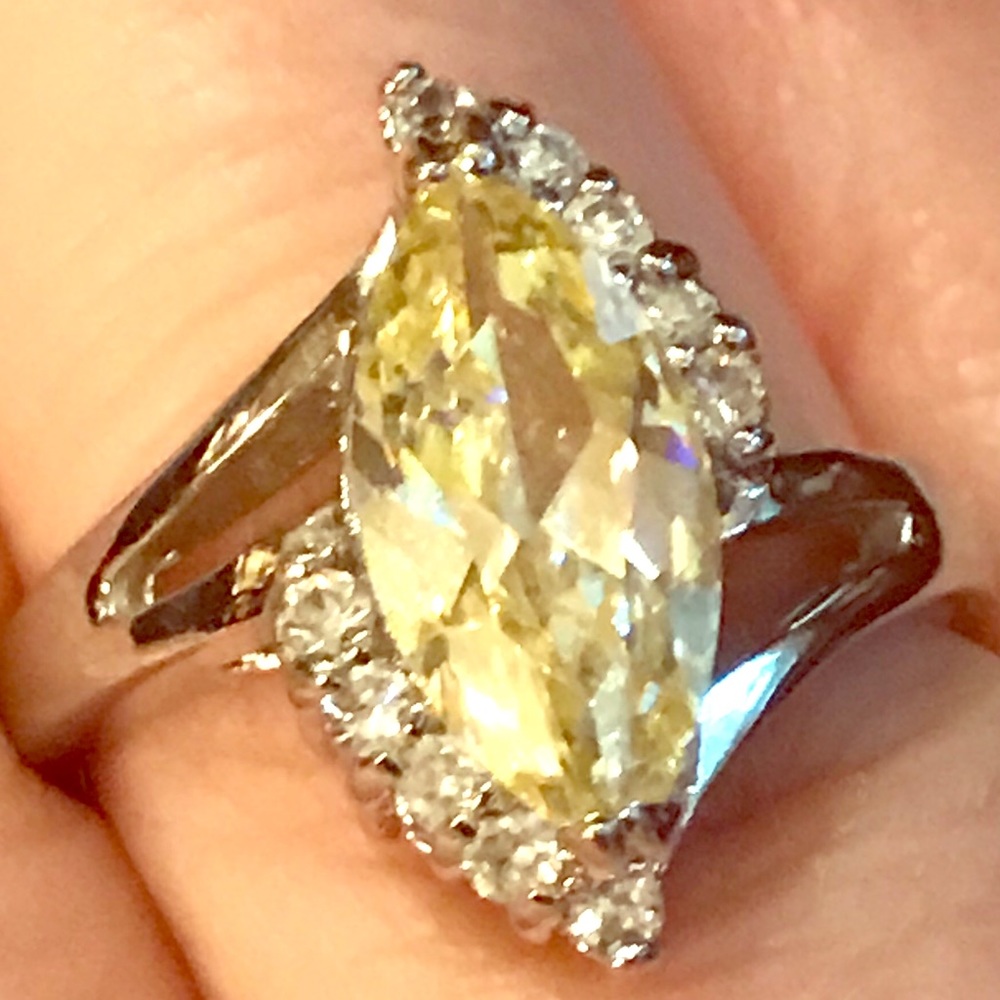 SS and yellow marquis cz ring with clear accents